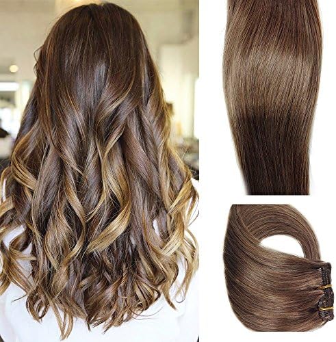 Myfashionhair Clip in Hair Extensions Human Hair 22inch 70g 7 Pieces Per Set Clip On Chestnut Brown Silky Straight Weft Remy Real Hair Extensions(Chestnut Brown#6,22inch)