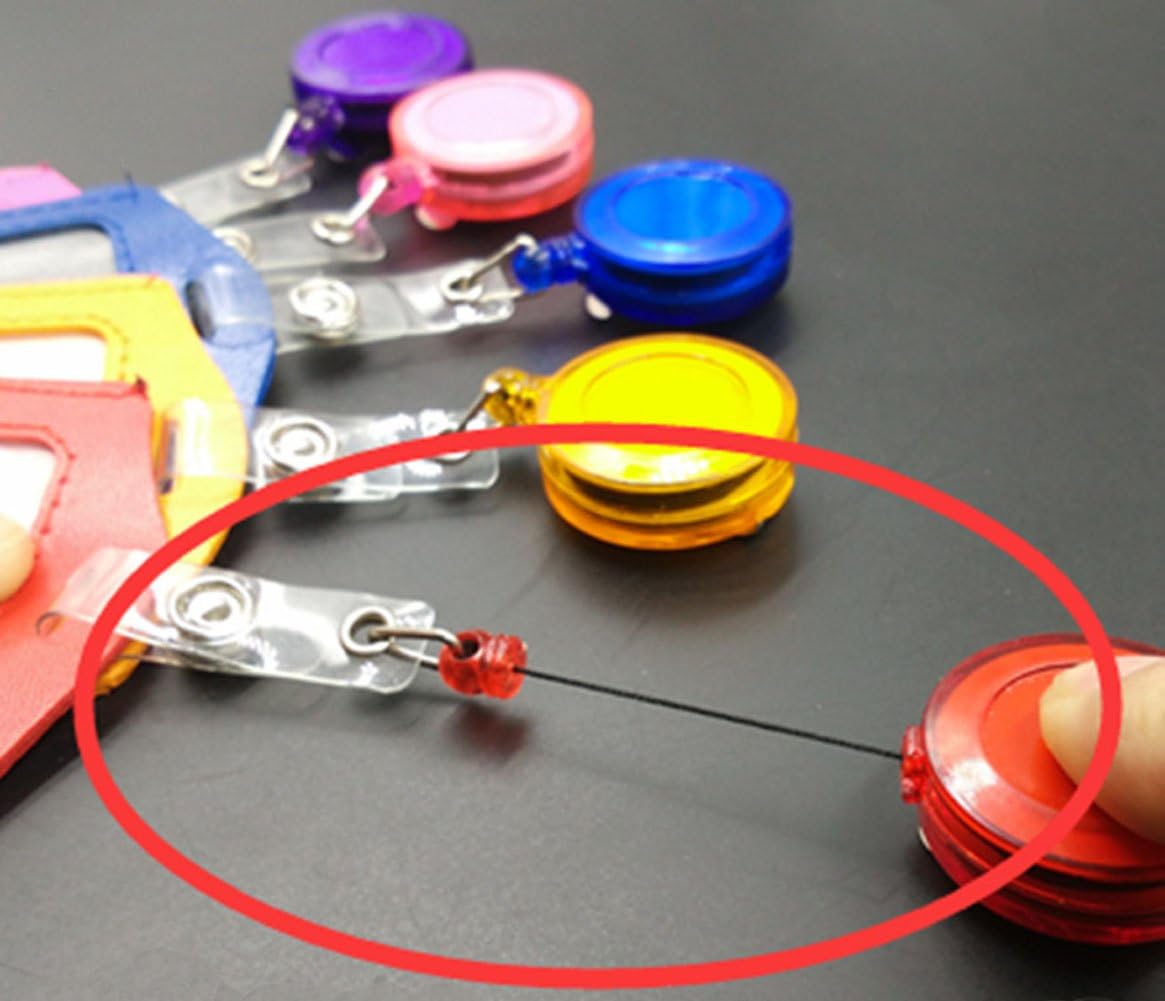 yueton Pack of 10 PU Leather ID Badge Card Holder with Retractable ID Badge Reel : Office Products