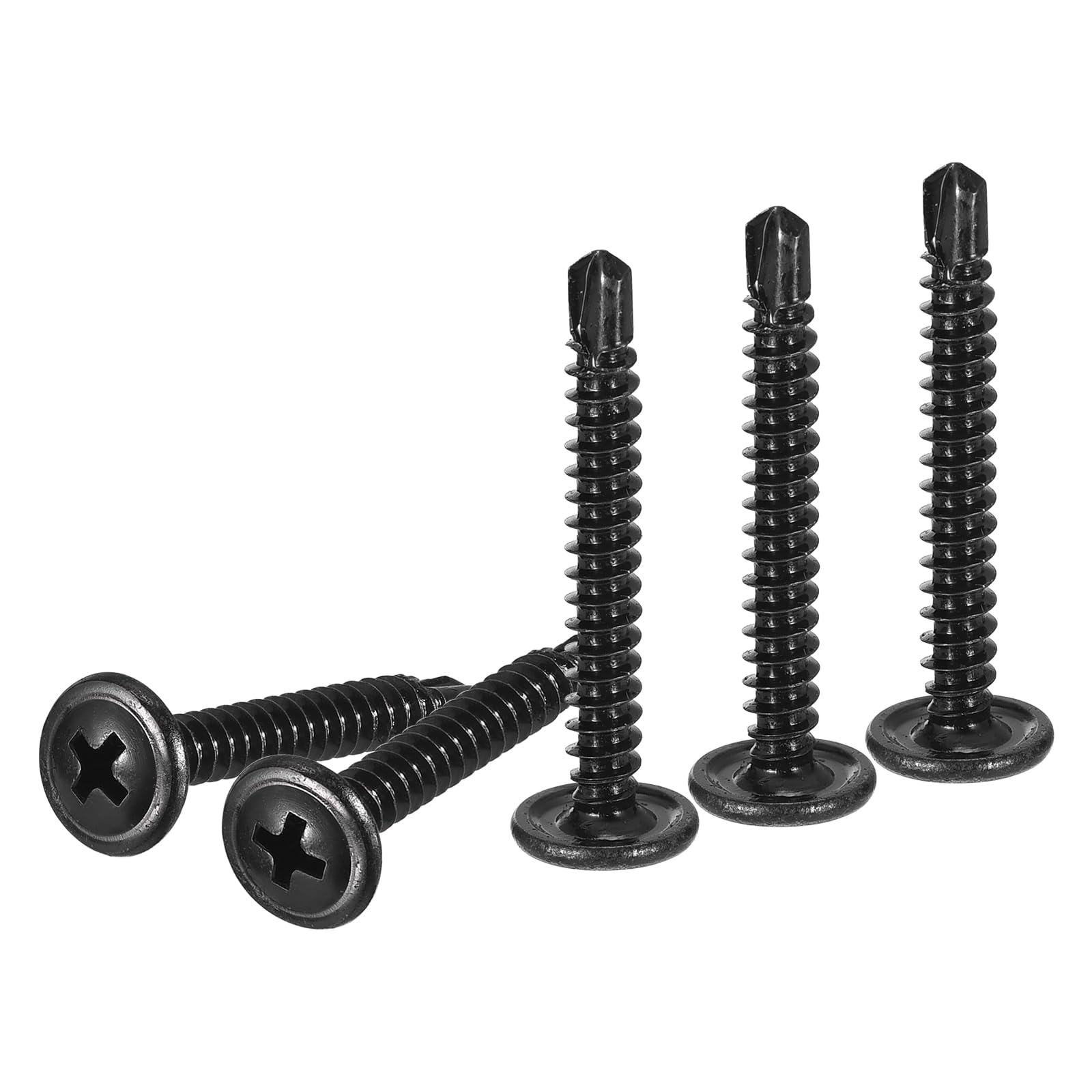 DTGN #8x1-1/4 Sheet Metal Screws - 120 Pack - for Wood, Furniture - Carbon Steel Phillips Round Head Washer Drill Tail Self Tapping Screws - Black