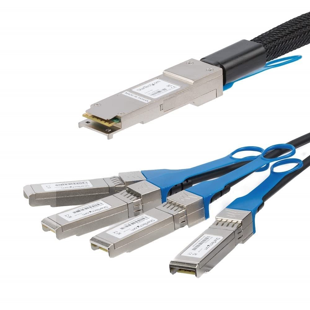 StarTech.com MSA Uncoded Compatible 3m 40G QSFP+ to 4x SFP+ Direct Attach Breakout Cable Twinax - 40GbE QSFP+ to 4x SFP+ Copper DAC 40 Gbps Low Power Passive Transceiver Module DAC (QSFP4SFPPC3M)