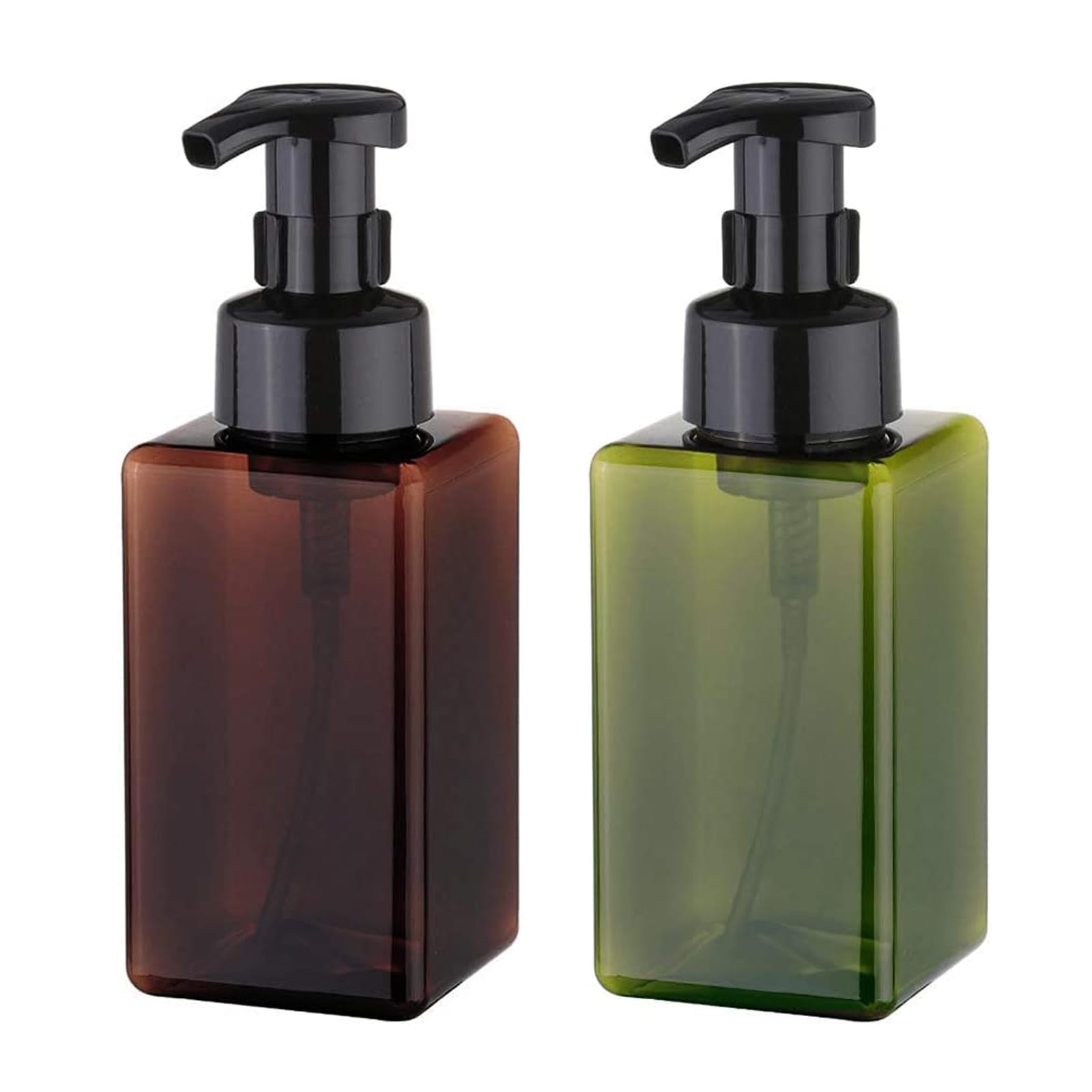 Apstaqeoo Foaming Soap Dispenser, 2Pcs 450ml Hand Soap Dispenser Refillable Foam Soap Liquid Pump Bottles Empty Plastic Shampoo Body Wash Container for Bathroom/Kitchen/Hospital/Clinic (Brown+Green)