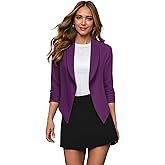 Hybrid & Company Lightweight Open Front Cardigan Classic Ruched Sleeve Work Office Blazer Suit Jackets