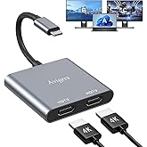 USB C to Dual HDMI Adapter with 2 HDMI Ports, (2 in 1) Dual HDMI Adapter for 2 Monitors, USB C to HDMI Splitter Extended Disp