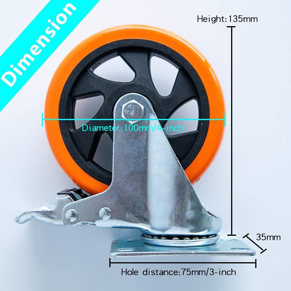 5" Swivel Casters Wheels with Screw Safety Dual Locking and Polyurethane Foam No Noise Wheels,Heavy Duty-550 Lbs Per Caster: Automotive