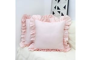 Lemfux Throw Pillow Cover Light Pink Ruffle Pillow Shams Standard Size 18x18, Set of 2, Cotton Euro Pillowcases Shabby Chic Pillow Cases Pillow Cover Coquette Pillow Covers