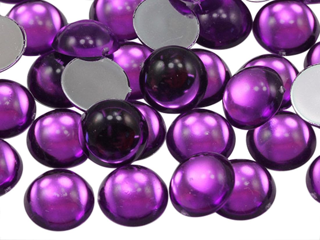 7mm Purple Amethyst Lite .NAT02L Flat Back Acrylic Round Cabochons Plastic Pearl Gems For Jewelry Making Costume Making Cosplay Jewels Embelishments - 100 Pieces — image 1