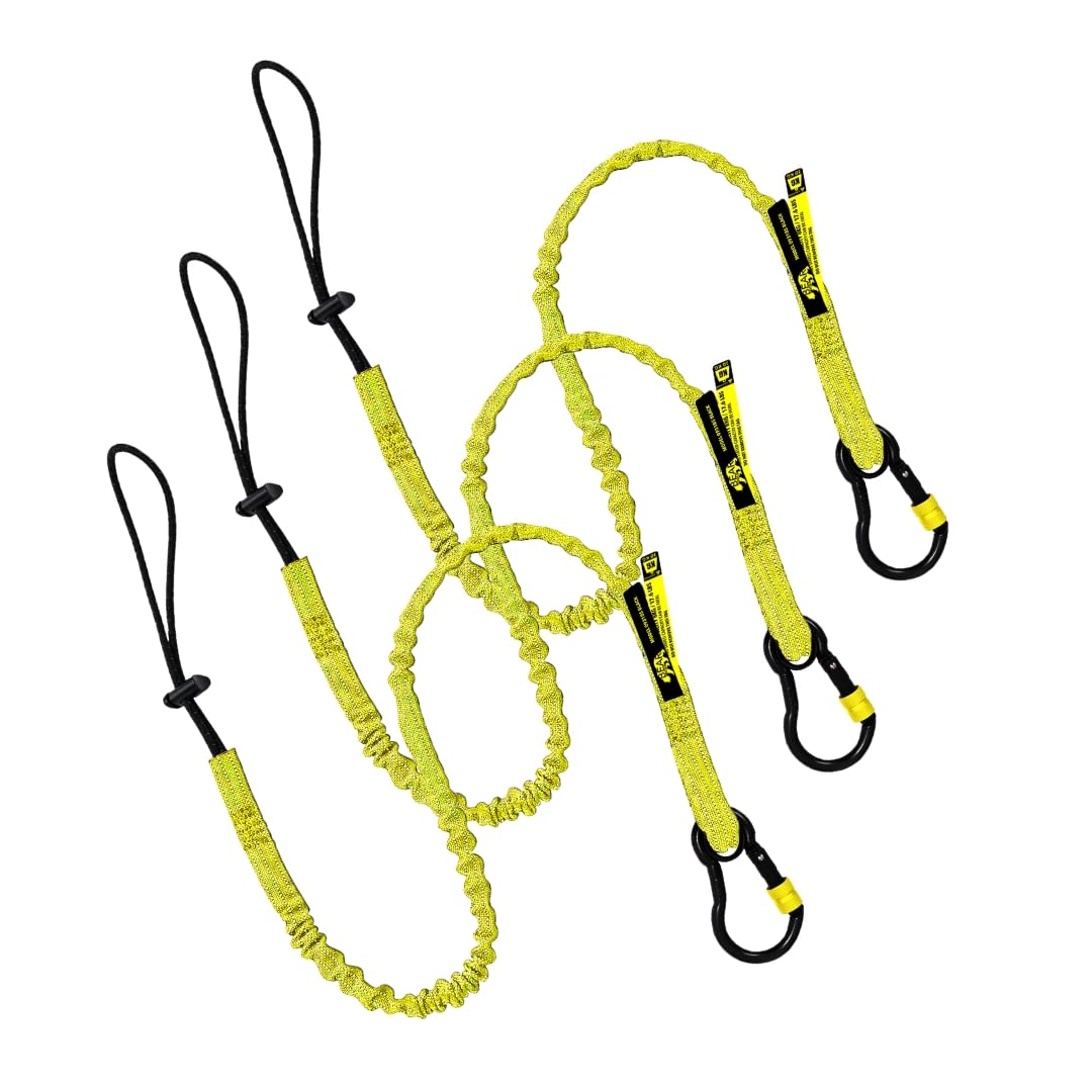 BearTOOLS New Yellow Safety Lanyard Tether With Captive Eye Screw Lock Carabiner Aluminum, Universal Adjustable Loop End, Stop the Drops Weight Limit 8KG / 17.6lb Fall Restraint (3)