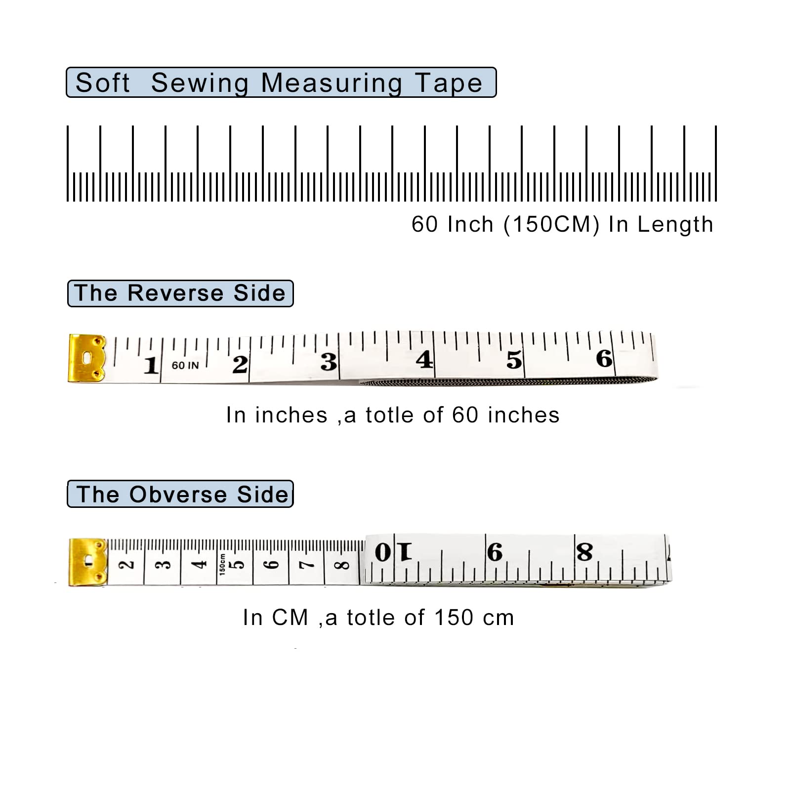STAMI PLET 4 Pack Soft Tape Measure Double Scale 60-inch/150cm, Fabric Craft Tape Measure & Medical Body Measurement, Sewing Flexible Vinyl Ruler & Measuring Tape for Body Weight Loss (White)