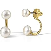 Altitude Boutique Pearl Ear Jacket Earrings | Genuine Freshwater Cultured Pearls 6–6.5mm & 7–7.5mm | 14K Gold-Plated or Rhodium-Plated with Stainless Steel Posts | Modern Two Pearl Drop Earrings for Women