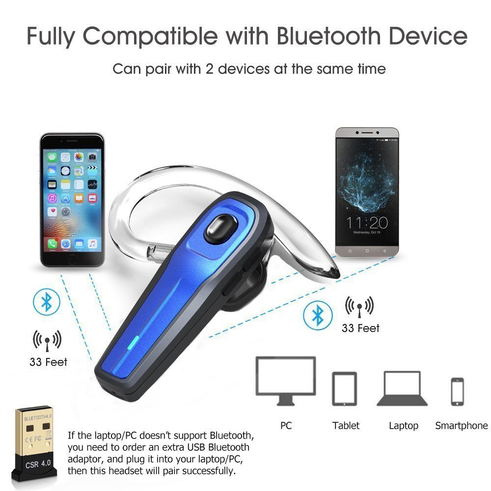 Auricolare Bluetooth, Auricolare Bluetooth senza fili Auricolare vivavoce per Business Trucker, Bluetooth 4.1 Compatibile per iPhone Cellulare Android
