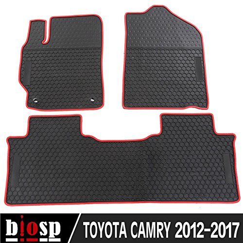biosp Car Floor Mats for Toyota Camry 7th 2012-2017 Front And Rear Seat Heavy Duty Rubber Liner Black Red Vehicle Carpet Custom Fit-All Weather Guard Odorless - Thumbnail 2