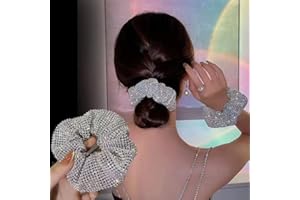 2Pcs Rhinestone Scrunchies for Women, Sparkly Crystal Hair Accessories for Thick Hair, Bling Ponytail Holder and Decorative H