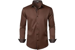 JEMITOP Men's Stretch Multi-Use Long Sleeve Dress Shirts Party Prom Wedding Shirts with Slight Sheen