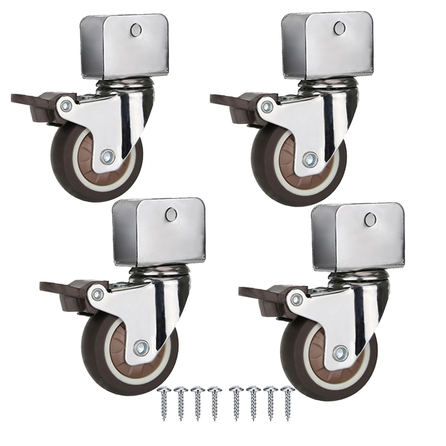 Photo 1 of 2" U-Bracket Caster Wheels Set of 4 (All Brakes) - 300 LBS Capacity, Quiet TPR Casters for Cribs, Dressers & Cabinets, 3/4" Mount, 360° Ball Bearing, No-Scratch Floors