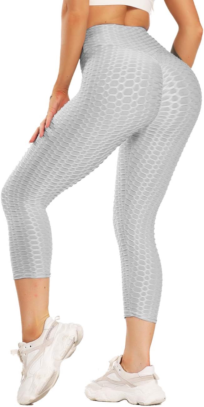 3/4 length Textured Tights Leggings Women Hight Waist Workout Booty Scrunch Capris Leggings Butt Lift