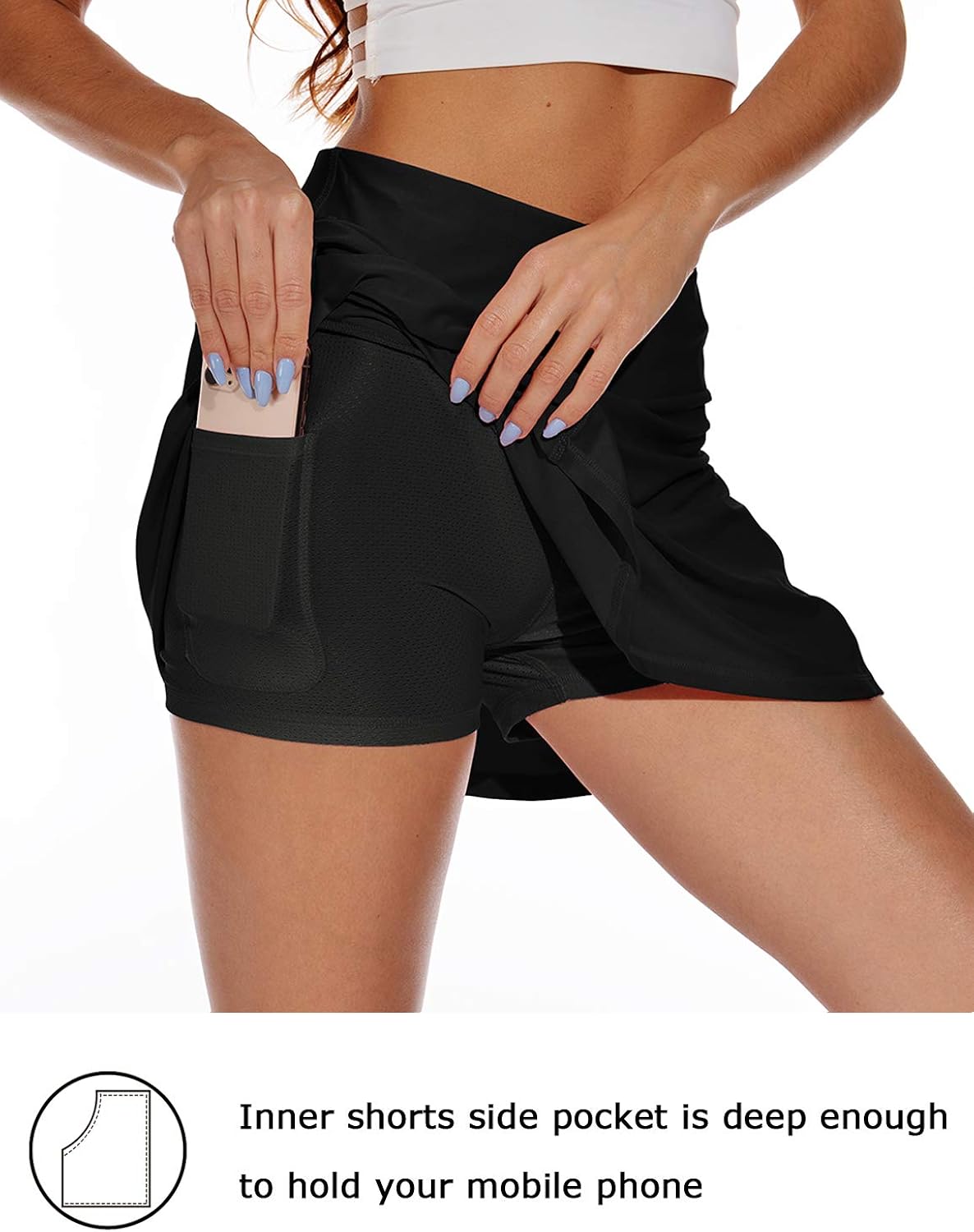 XIEERDUO Women's Athletic Tennis Golf Skirts with Shorts Pockets Acitve High Waisted Running Skorts: Clothing
