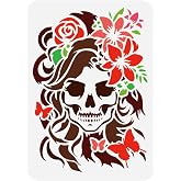 DOODLREAM Skull Floral Lady DIY Painting Stencils for Wall Home Decor | 11.69