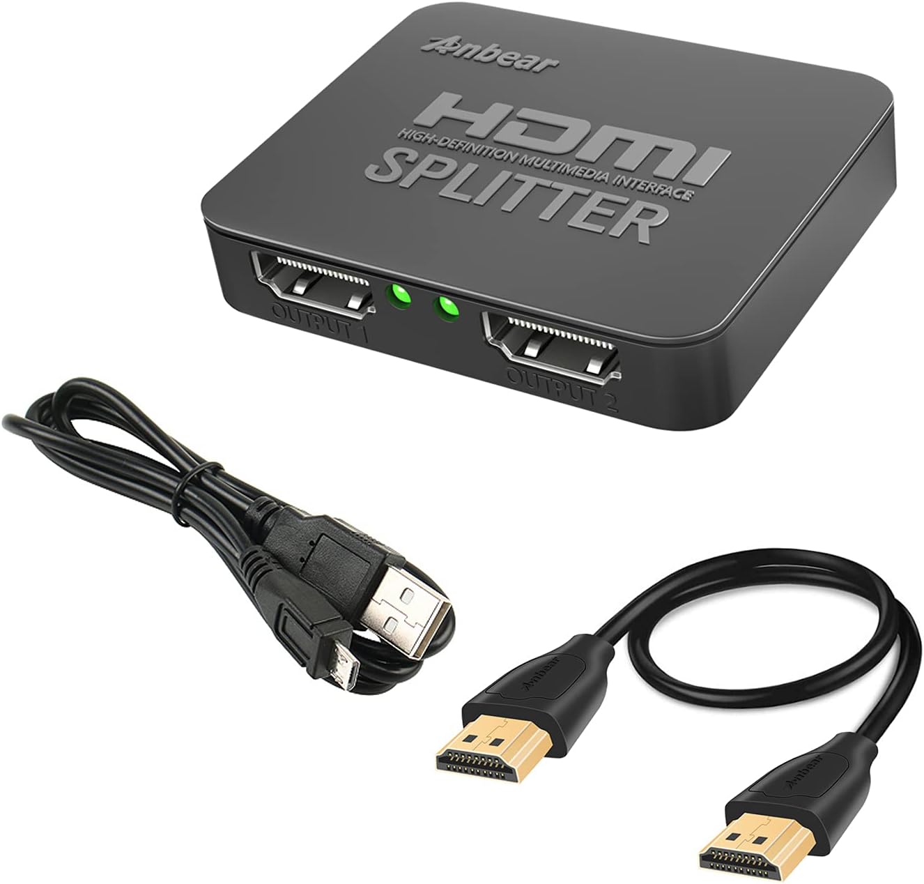 HDMI Splitter 1 in 2 Out 4K, Anbear HDMI Expand for Dual Monitors 1x2 HDMI Expand 1 to 2 Amplifier for Full HD 1080P 3D with High Speed HDMI Cable: Electronics