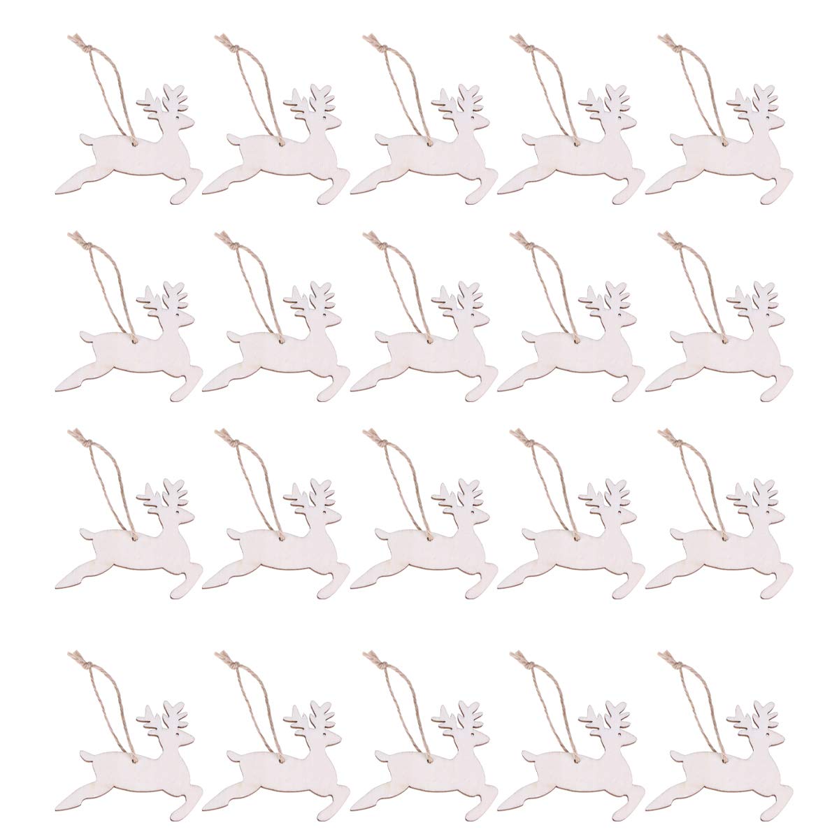 Amosfun 30pcs Wooden Deer Pendants Blank Unfinished Running Deer Wooden Slices for DIY Craft Xmas Hanging Decor