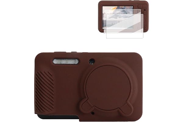 Rieibi Silicone Case for Kodak PIXPRO FZ55 Case, Accessories for Kodak PIXPRO FZ55 Camera Case with 2 Pcs Screen Protectors, Detachable Lens Cover for PIXPRO FZ55 Camera,Coffee