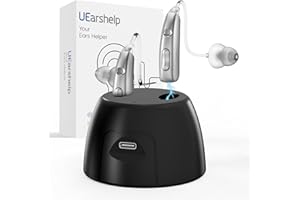 UEARSHELP OTC Rechargeable Hearing Aids for Seniors with Noise Cancelling, BTE Hearing Amplifiers for Adults with Severe Hearing Loss, Comfortable Fit and Charging Dock