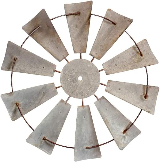 Amazon Com Grila Rustic Farmhouse Windmill Wall Decor 19 5 Galvanized Round Metal Country Farm Wind Mill Home Decor Windmills Design Accent In Rustic Country Barn Style For House Walls Kitchen Art Decor Furniture