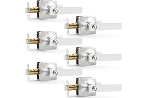 GOBEKOR 6 Pack Brushed Nickel Door Handle Interior Door Lever Keyless Door Lock for Bedroom and Bathroom Reversible for Right