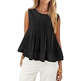 Cicy Bell Pleated Peplum Tank Tops for Women Summer Casual Sleeveless Womens Babydoll Blouse Flowy Cotton Shirt