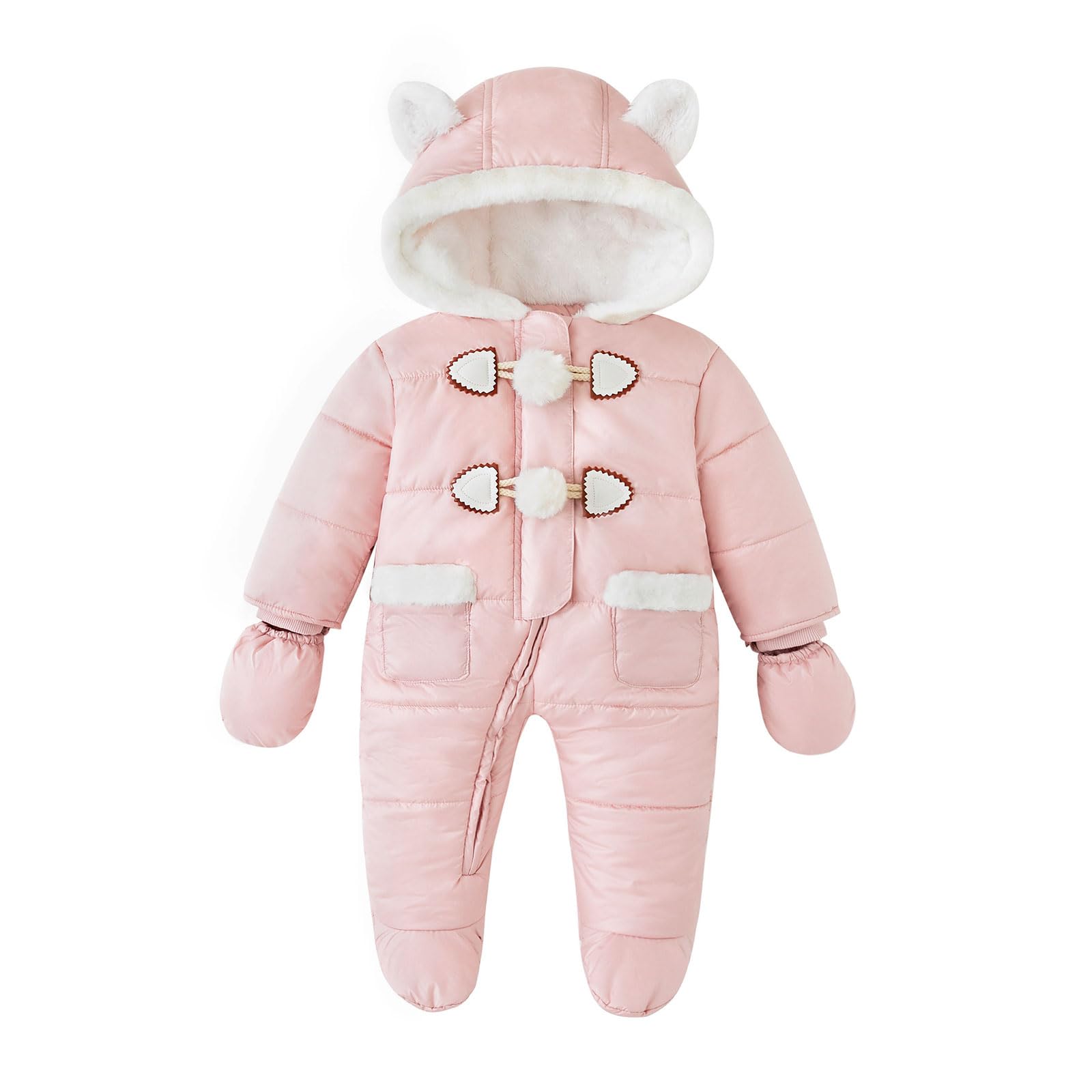 Photo 1 of ***BROKEN ZIPPER***
Simplee kids Baby Infant Girls Snowsuit Winter Hooded Footed Warm Jumpsuit Outerwear with Gloves Pink for 12-18 Months