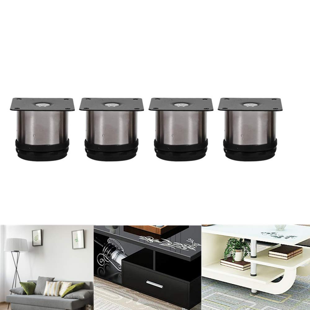 Smandy 4Pcs Stainless Steel Height Adjustable Round Furniture Legs and Cabinet Legs for Sofa, Kitchen, Home Office Furniture Use