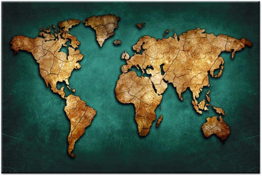 Enormes pinturas del mapa del mundo negro impresión en lienzo, hd mapa