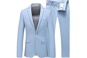 UNINUKOO Mens Suit Slim Fit 1 Button 2 Piece Wedding Party Holiday Solid Color Tux Suits for Men