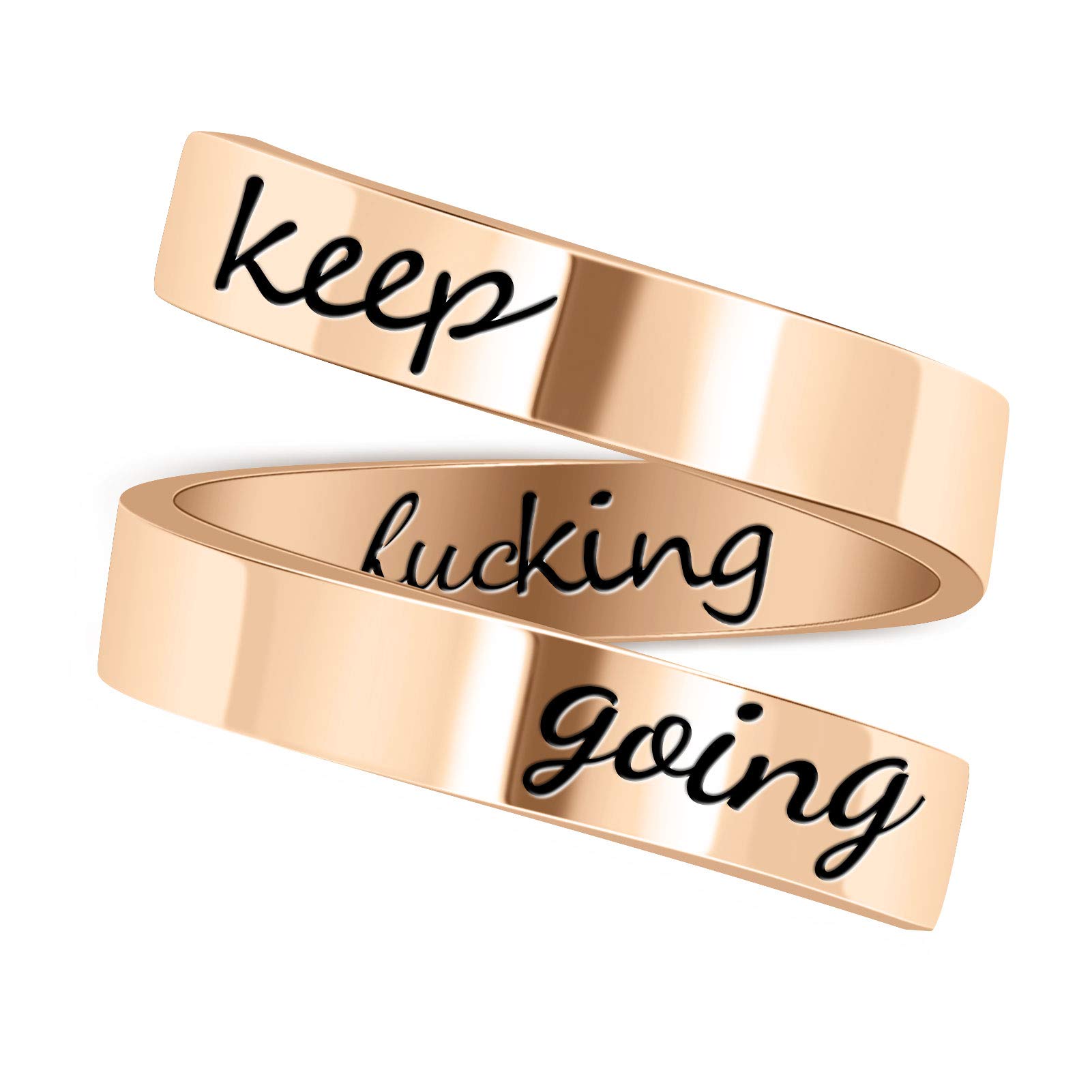 LucBuy Stainless Steel Keep Going Engraved Inspirational Gifts Adjustable Rings Jewelry for Women