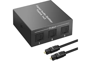 AZDUOU 3 Port Toslink Splitter with Optical Cable (1 In 3 Out) Premium Quality Digital Optical Audio Splitter Aluminum Alloy SPDIF Toslink Fiber Audio Splitter Support Dolby Digital DTS 5.1 PCM Stereo LPCM