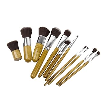 Generic 11 Pcs Portable Makeup Powder Brushes Set Blush Cosmetic Bamboo Bag