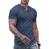 JMIERR Men's Muscle Slim Henley Shirts Crewneck Longline T-Shirt Gym Workout Athletic Shirt Tees with Button