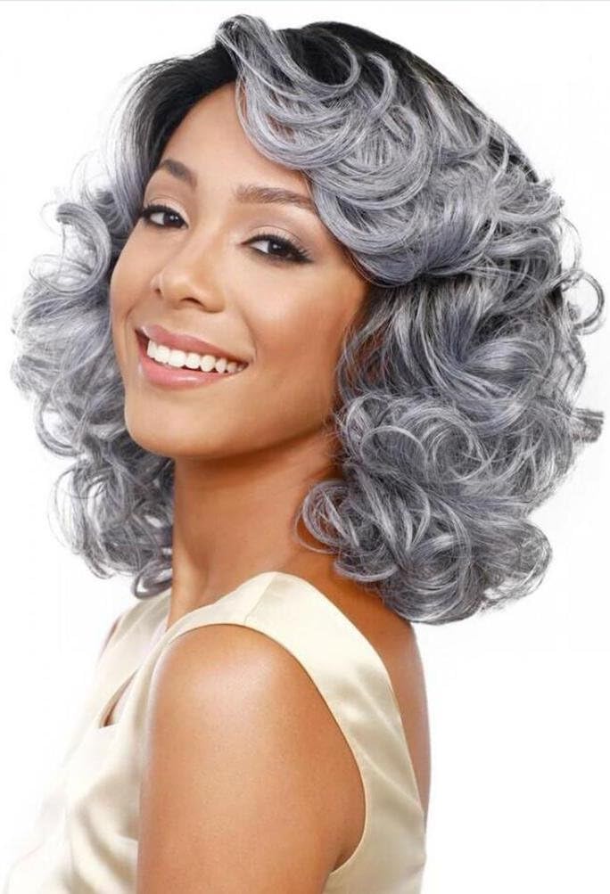 Amazon Com Wigs Woman Medium Length Curly Fashion Wig Silver Gray