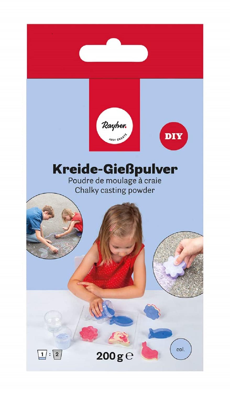 Rayher Blue DIY Sidewalk Chalk, Outdoor Chalk Powder for Drawing on Pavement, 200g, Sky Blue, 34465360