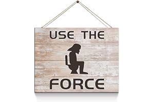 Creoate Use the Force Bathroom Signs Decor, Funny Toilet Sign Wall Hanging Plaque Decorative, Rustic Farmhouse Wall Hanging Decor for WC Restroom (Beige)