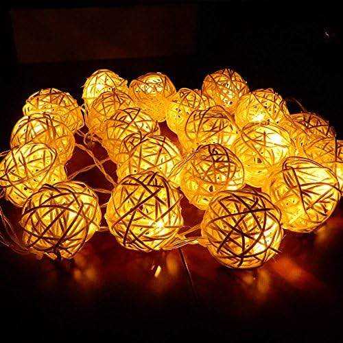 Round Rattan String Lights 12 feet 20 LED Warm White Fairy Light used in Indoor &amp; Outdoor Festival, Halloween, Christmas Family Party Low voltage power