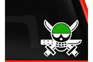 SASSYSTICKERS One Piece Zoro Flag White and Green Sticker Decal Pirate Cartoon Anime White Car Window Wall Macbook Notebook Laptop Sticker Decal by faststicker
