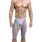 Wayonge Men's Mesh Tight Cycling Running Fitness Mens Transparent Tight Pants Yoga See Through Compression Workout Leggings