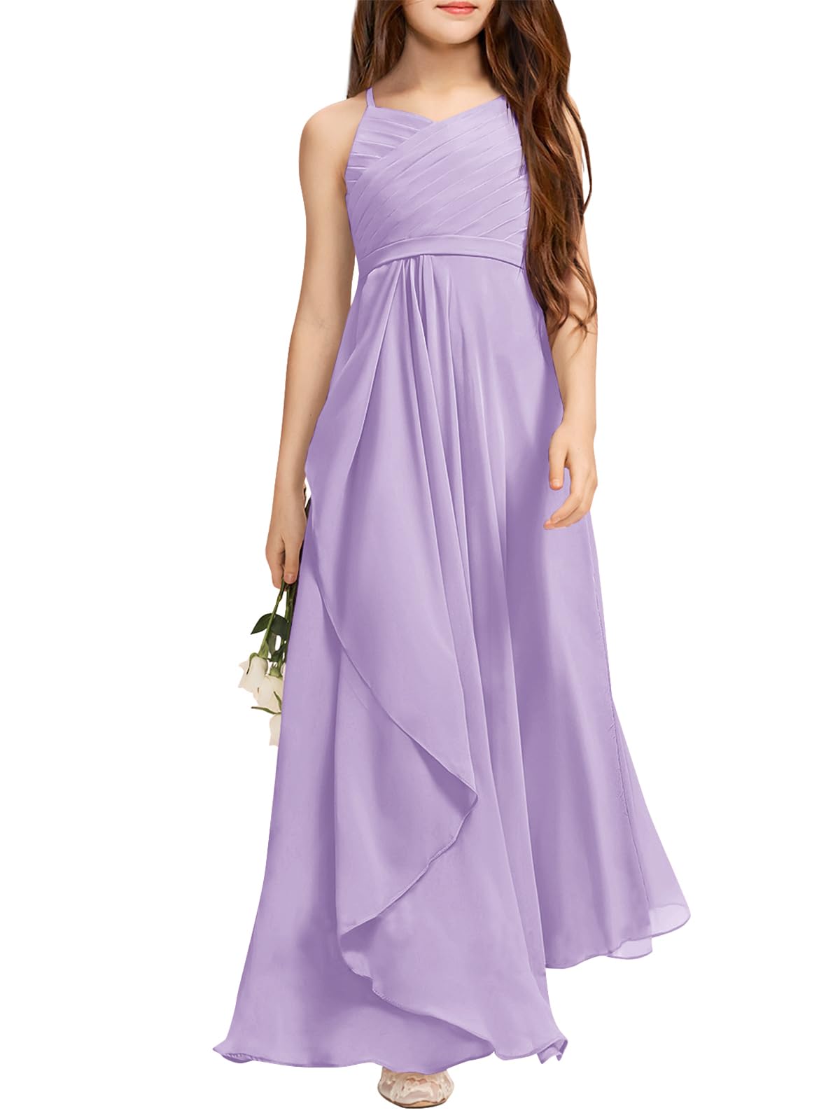 Photo 1 of *MINOR DAMAGE HAS STAIN Imily Bela Girls A-Line Halter Dress Junior Bridesmaid Flower Girl Flowy Chiffon Maxi Dresses Wedding Party Pageant Gown