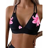 Tainehs Women's Push Up V Neck Bikini Tops Criss Cross Back Padded Bathing Suit Top Only