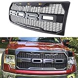 For 2009-2014 Ford F-150 Grille Grill Matte BLACK SPORT Front Bumper Hood W/F&R/LED