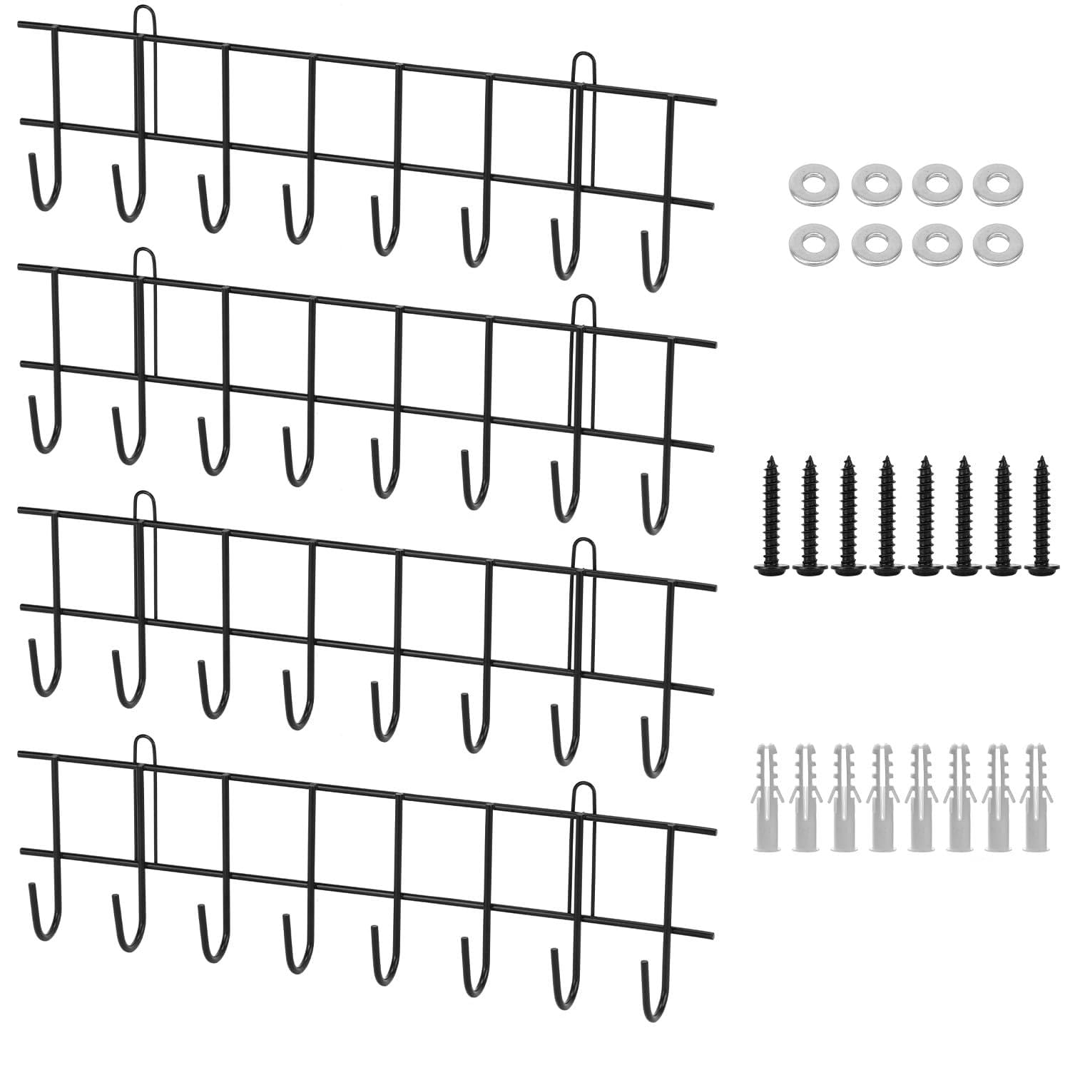 QWORK® 64" Heavy-Duty Garden Tool Rack with 32 Adjustable Hooks - Wall Mount Tool Rack Garage Organizer Shed Storage Solutions for Shovels, Rakes, and Yard Tools