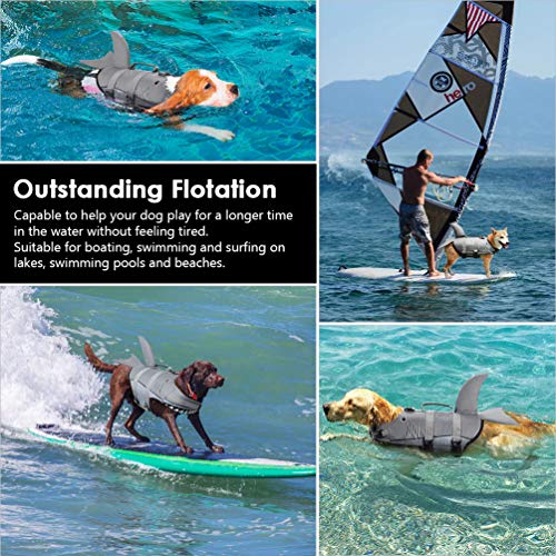 Petacc Dog Life Jacket Pet Floatation Vest Dog Lifesaver Dog Life Preserver for Water Safety at The Pool, Beach, Boating (M, Shark) (Shark Life Jacket) - Thumbnail 5