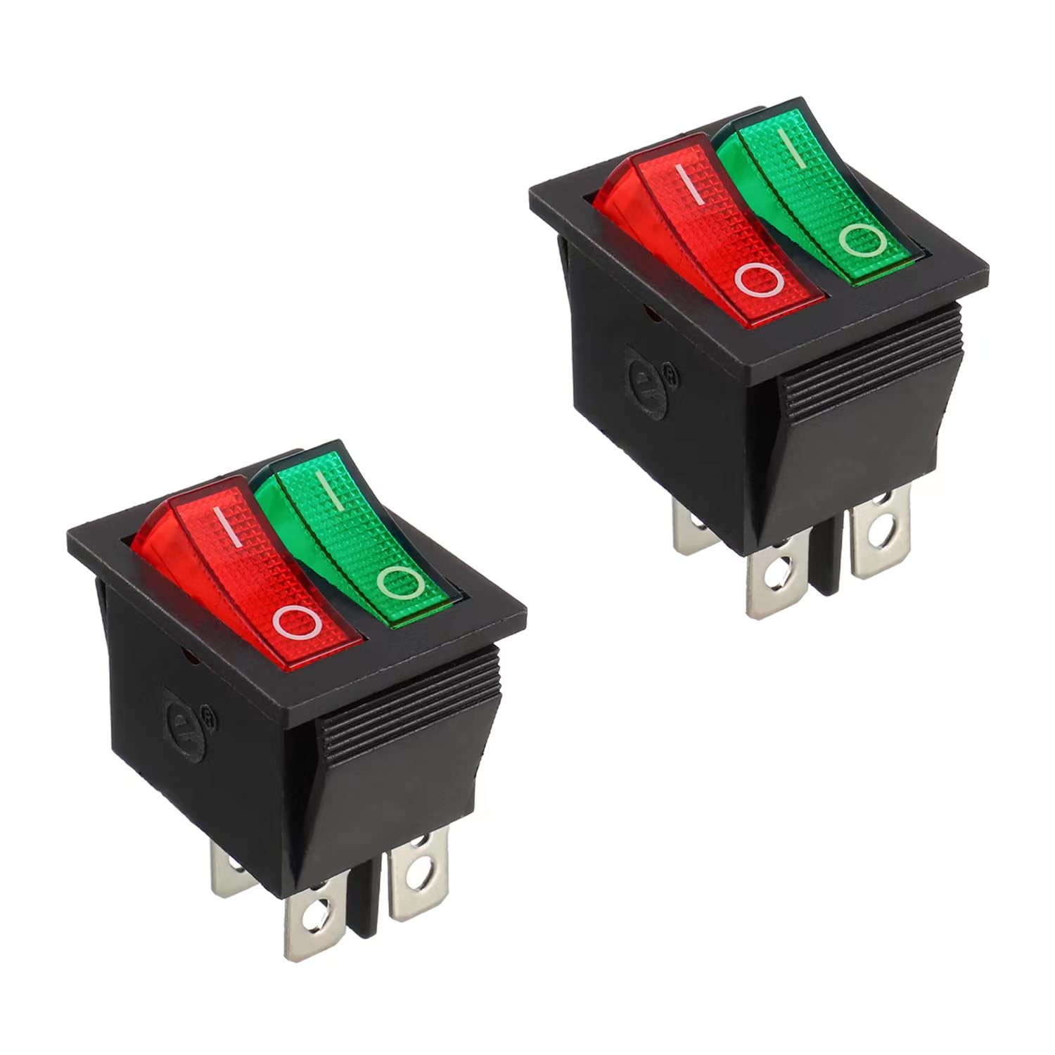 HUAREW 2Pcs Dual Boat Rocker Switch, ON/Off SPST 4 Pin 4 Position Rocker Switch Red/Green Light AC 250V/16A 125V/20A KCD2-101