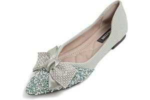 QXCGDYXT Flats Shoes Women Rhinestone Wedding Flats Comfort Pointed Toe Ballet Flat Shoe Low Heel Dress Shoes Sparkly Flats for Women