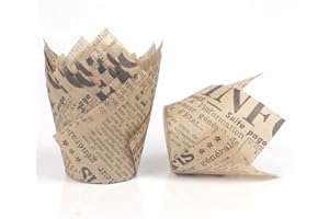 100 Pack Large Tulip Cupcake Liners Greaseproof Baking Cups Natural Parchment Paper Muffin Liners Jumbo Cupcake Wrappers for 